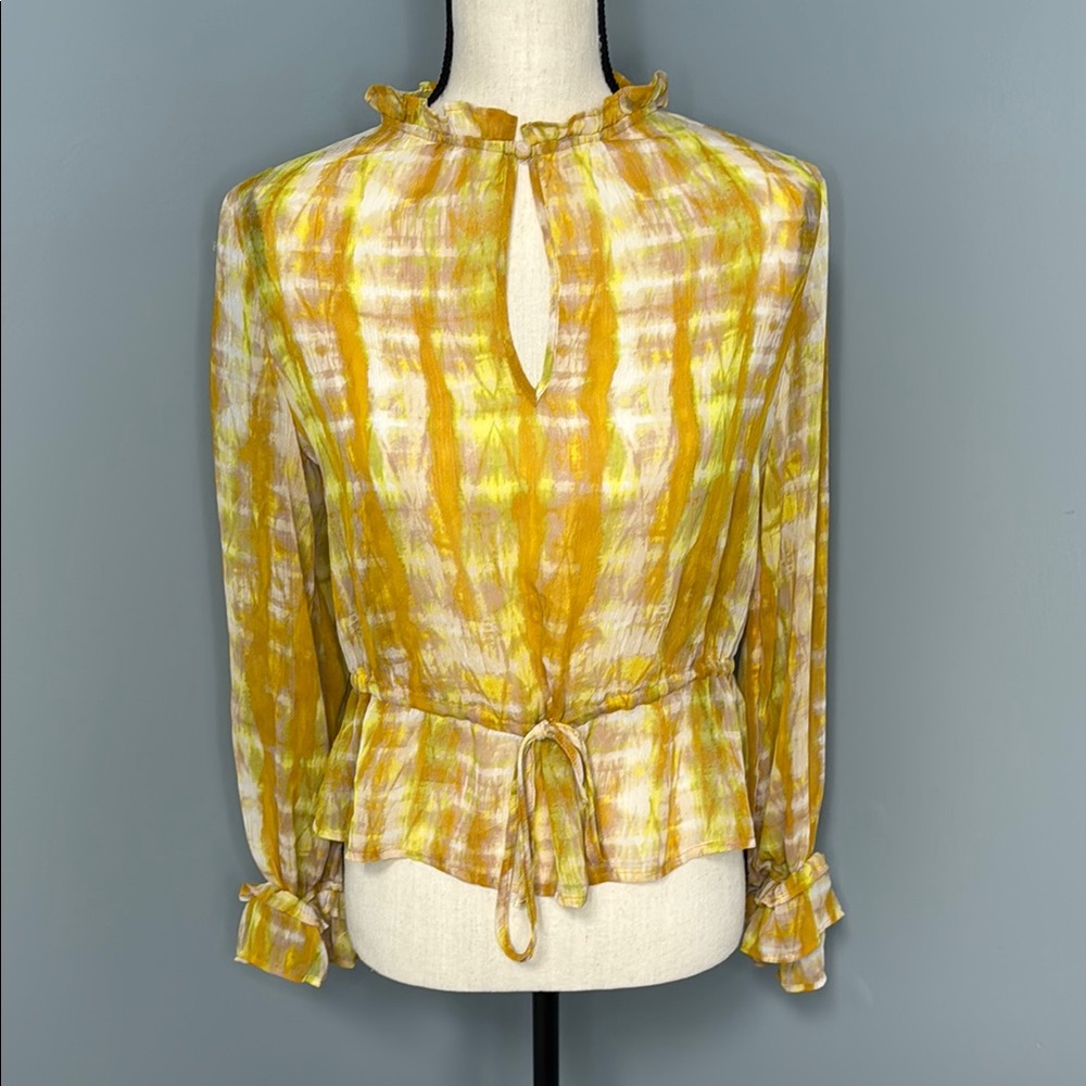 Who What Wear Yellow/White Sheer Tie Front Blouse Sz XS